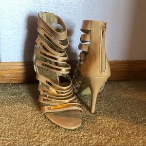 Gold and Tan Strappy Heels